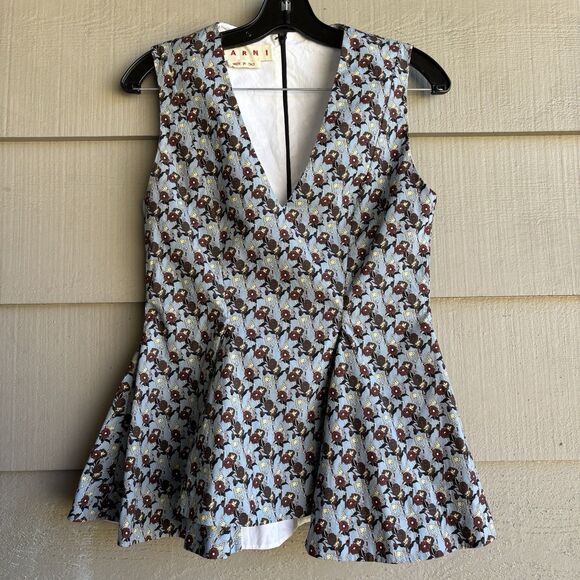 Marni Italy Tunic Top V Neck Sleeveless Floral Print Blouse Size 38 - Picture 4 of 12